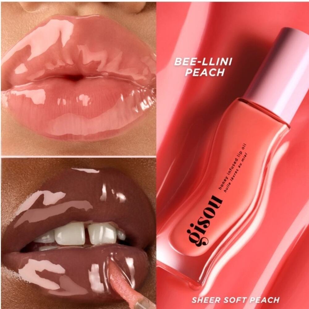 Gisou Honey Infused Hydrating Lip Oil in Bee-llini Peach NEW - Picture 2 of 3